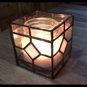 Pink white stained glass candle holder -organizer